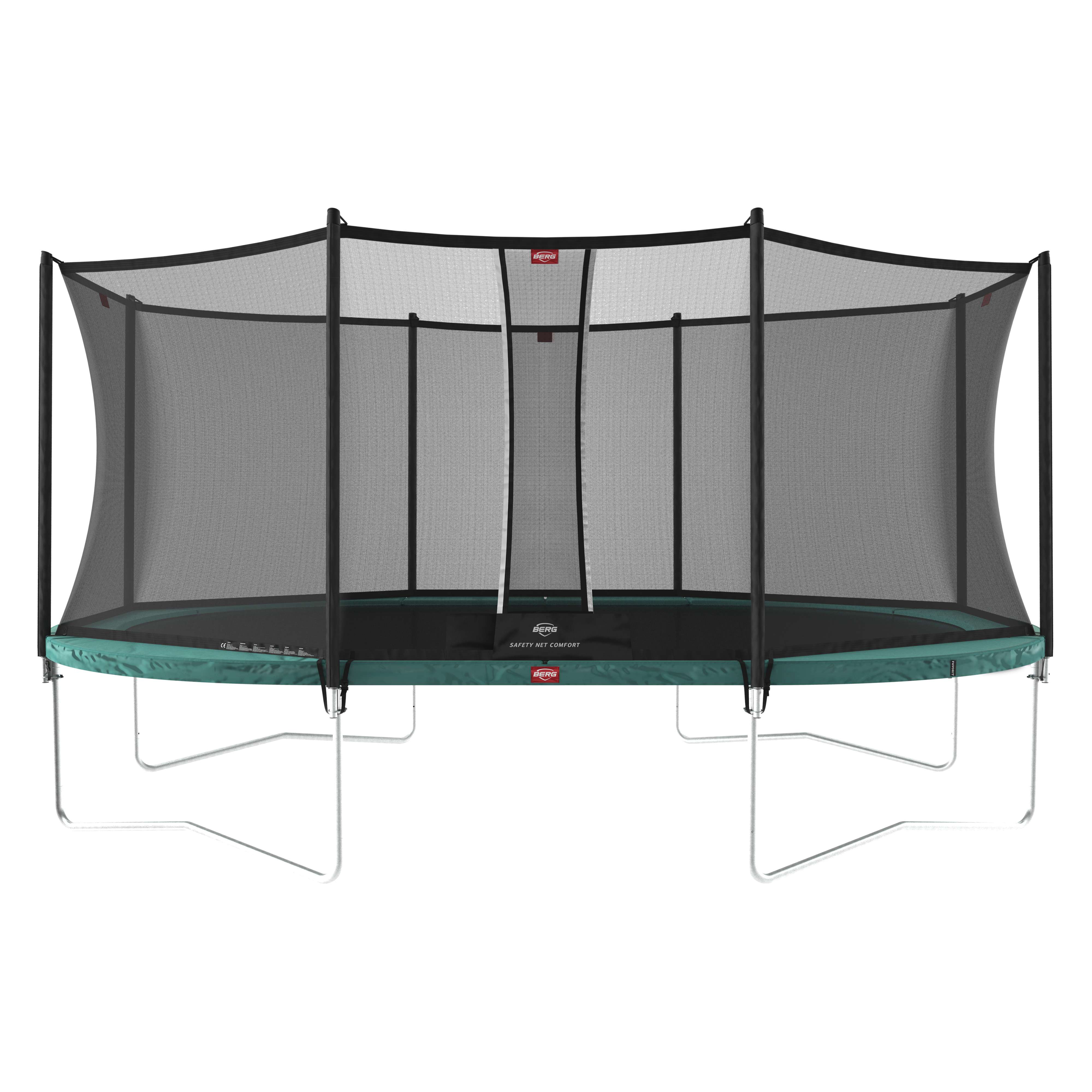 BERG Grand Favorit Regular 520 Green — Oval trampoline with safety net in a garden